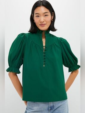 Tuckernuck Pomander Place hunter green Selena blouse size medium